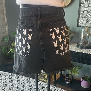 PLAYBOY Black Jean Shorts with Bunny Design